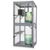 70-Inch Cat Window Catio House, Outdoor Wood Cat Enclosure with Wheels, Platforms, Resting Condo, W2181P356035
