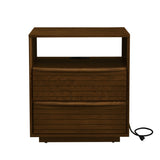 Mid Century Modern Nightstand with Charging Station & Outlet Hole & 2 Solid Wood Drawers, Louver W1801P303385