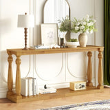 U_STYLE Vintage Wood Grain Console Table with Bottom Shelf and Four Vase Legs, Suitable for N711P256976O