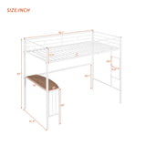 Twin Metal Loft Bed with Desk, Ladder and Guardrails, Loft Bed for Bedroom, White MF286452AAK