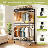 Rolling Clothes, Heavy Duty Clothes with Wheels, 3 Tiers Adjustable Wire Shelving Clothes W3204P318298