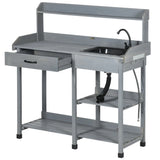 Gray Potting Bench Table, Outdoor Garden Table with Removable Sink and Faucet 06385002