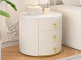 Upholsteredstand with 3 Drawers, Round Bedside Table with Metal Handles,Marbling Stickers Top N733P272609A