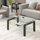 Tempered Clear Glass Coffee Table, 2-Layers Coffee Table Living Room Center Table W171891784