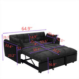 64.9 "3-in-1 foldable large size sofa bed, modern velvet double sofa, sofa bed with adjustable back, W2564P228262