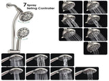 Drill-Free Stainless Steel Slide Bar Combo Rain Showerhead 7-Setting Hand, Dual Shower Head Spa W121947477