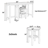 ZNTS Farmhouse Rustic 3-piece Counter Height Wood Dining Table Set with Cabinet,2 Storage Drawers and 2 33062612