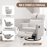 Modern Upholstered Rocker Nursery Chair Plush Seating Glider Swivel Recliner Chair, Beige 06954011