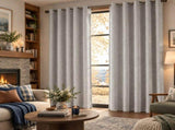 2pcs light grey 100% blackout curtains with snap-on top, suitable for hanging use. They have 49748056