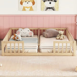 Double Twin Floor Bed with Fence, Guardrails, without door, Natural W504P143287