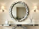 Textured Geometric Square Block Frame Round Mirror, Decorative Hanging Wall Mirror for Entry Living W3836P552374