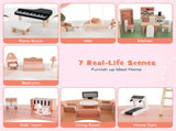 3-Tier Dollhouse with 7 Rooms & 31 Cute Furniture, MDFPine Wood Corner Design Kids Toy 08995509