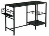 Black Outdoor Table with Double-Tier Side Shelf, Storage Basket & Wine Glass Rack, Iron Patio 84885275