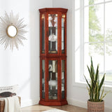 Corner Curio Cabinet with Lights, Adjustable Tempered Glass Shelves, Mirrored Back, Display W1693111239