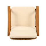 Outdoor Dining Chairs Set of 2, Teak Color Acacia Wood Frame, Brown PE Wicker, Beige Waterproof N779P280043B