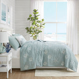 4 Piece Cotton Reversible Embroidered Quilt Set with Throw Pillow Aqua King/Cal King B03595791