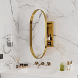 20x34 Inch Oval Recessed Medicine Cabinet, Metal Framed Bathroom Wall Cabinet with Mirror and W1435P210490