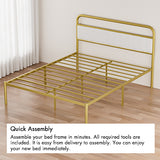 Metal Steel Platform Bed Frame with Upholstered Headboard cushion - Gold W2992P233415