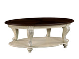 42'' oval wood coffee table for Living Room, 2-Tier Solid Wood Cocktail Table with Open Storage W1202P164014