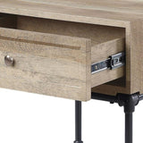 Oak and Sandy Black End Table with Slatted Lower Shelf B062P186444