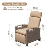 Outdoor Recliner Chair, Patio Recliner with Hand-Woven Wicker, Flip Table Push Back, Adjustable W1859P196426