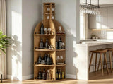 75 Inch Round Wine Cabinet with Shelves and Hanging Goblet Holder, Wine Rack 22556324