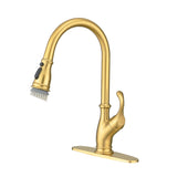 Gold Faucet with Pull Out Sprayer Brushed Gold Single Handle 1 Hole High Arc Pull Out W1932124131