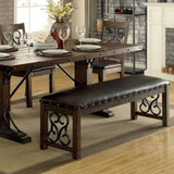 Traditional 1pc Bench Dining Room Leatherette Espresso Seat Rustic Walnut Finish Wooden Bench B011P246017