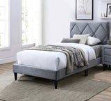 Twin Size Bed w Adjustable Headboard 1pc Bedframe, Grey Velvet Upholstered Youth Bedroom Furniture B011P190162