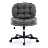 ZNTS Armless-Office Desk Chair with Wheels: PU Leather Cross Legged Wide Chair,Comfortable Adjustable 32911314