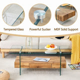 43.3 Inch Modern Two-Tier Coffee Table - Clear Tempered Glass and Natural Wood Grain, W1151P232622