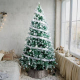 7.5 FT Artificial Snow Tipped Christmas Tree with DIY 350 Warm Lights Remote Control, Hinged Xmas 88889433
