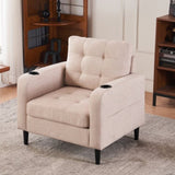 Beige Upholstered Armchair and Storage Ottoman Set - Comfortable Single Sofa with Cup Holders and 26067518