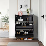 Double Door 6-Layer Shoe Cabinet with High Foot LED Lights Particle Board 80*38*90cm Black 37595118