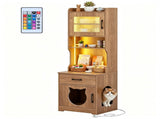 Hidden Cat Litter Box Enclosure with RGB LED Light & Power Outlet Station, MultiPurpose Cat House 53358132