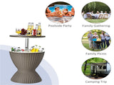 Brown Outdoor Imitation Rattan Ice Cooler Side Table 8Gal 2-Height Adjustable with Drain Plug 82248654
