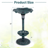 Green Standing Pedestal Birdbath and Feeder Combo with Solar Powered Lamp 50023949