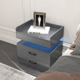 1 Set Nightstand with Adjustable LED Strip Light, 2-drawers, Large Storage Space, Suitable for W368P239007