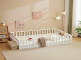 White Full-Size Wooden Toddler Crib Bed with Door & Floorboard Convertible Kids Safety Bed 91517336