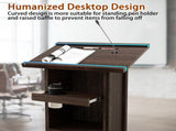 Wood Podium Stand, 44" Tall Wooden Lectern with Mic Stand Space, sliding shelf with cup holder and 17888935