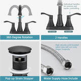 4 inches Centerset Bathroom Faucet 360&deg Swivel Spout, with Pop Up Drain - Matte Black W122470262