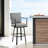 Don 26" Outdoor Patio Swivel Counter Stool in Black Aluminum with Gray Cushions B2736P268522