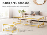 Modern Acrylic Leg Coffee Table, Double Layer Tempered Glass Top with Golden Metal Frame, W1727P194947