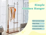 70" Industrial Coat Rack, Solid Wood & Silver Stainless Steel Clothing Rack, Double Layer Hanger for W2920P276826