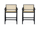 27'', Modern Minimalist Bar Stool with Cane Seat, Solid Wood Frame N780P237929B