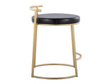 Round 26" Contemporary Fixed-Height Counter Stool in Gold Metal and Black Faux Leather - Set of 2 B202P222105