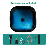 Bathroom Artistic Tempered Glass Vessel Bathroom Sink with Faucet and Pop-up Drain, Blue W1243P247452