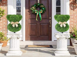 2 Pack Whimsical Bear Topiary Trees Artificial Boxwood Greenery with Golden Bows for Indoor Outdoor 24860070