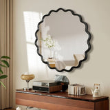 Solid Wood Wavy Mirror-Black Vanity Mirror Wall Decor 42" x 42" Modern Mirror Wall Decor for W1445P189554
