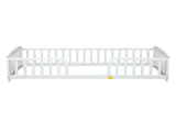 Twin Size Floor Fence Bed with Central Entrance,Pine Wood Floor bed with Guardrails,White W504P425956